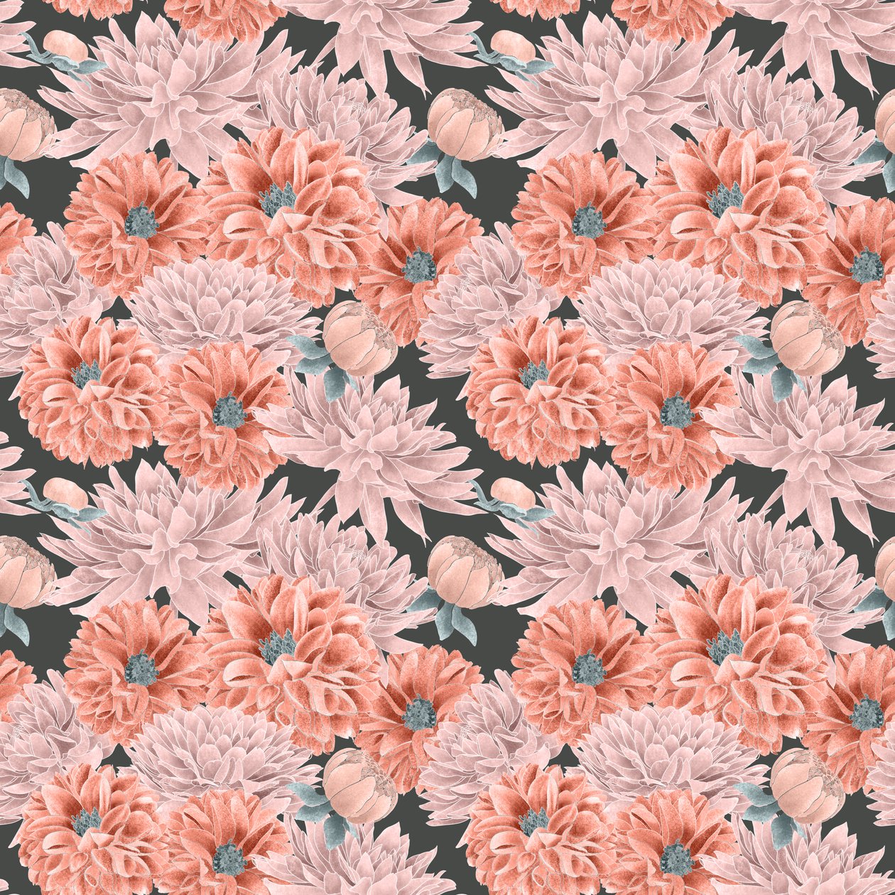 Dahlia hero pattern colorway 1, 2020 (grafitová tužka a digitální tisk) od Stacy Hsu