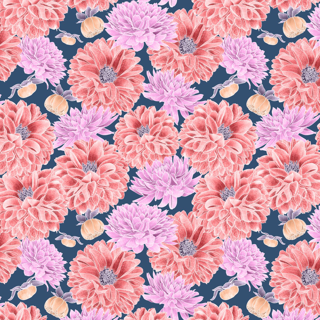 Dahlia hero pattern colorway 2, 2020 (grafitová tužka a digitální tisk) od Stacy Hsu