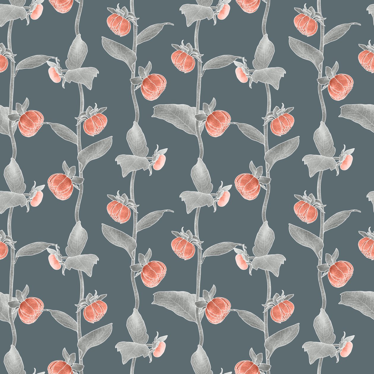 Dahlias coordinate pattern colorway 1, 2020 (grafitová tužka a digitální tisk) od Stacy Hsu