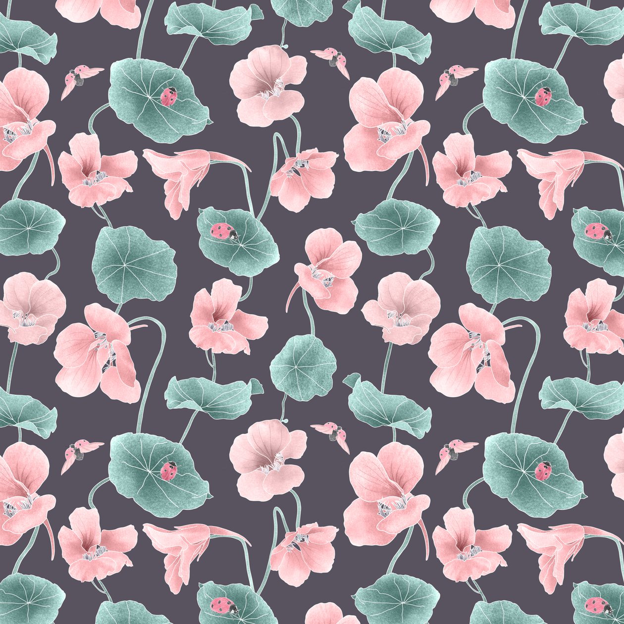 Nasturtium hero pattern colorway 1, 2020 (grafitová tužka a digitální tisk) od Stacy Hsu