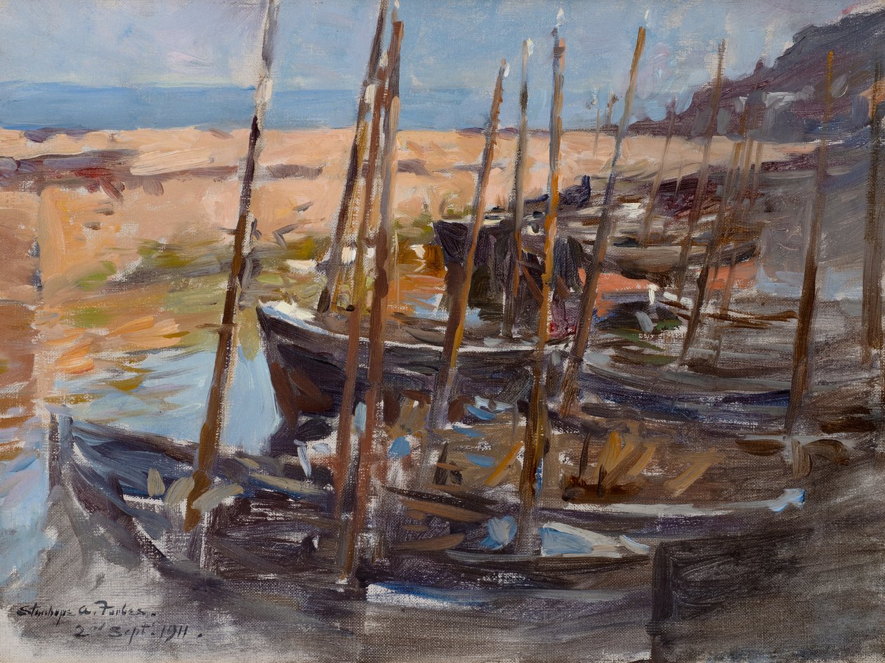 Skica, Mousehole Harbour, Cornwall (olej na plátně) od Stanhope Alexander Forbes