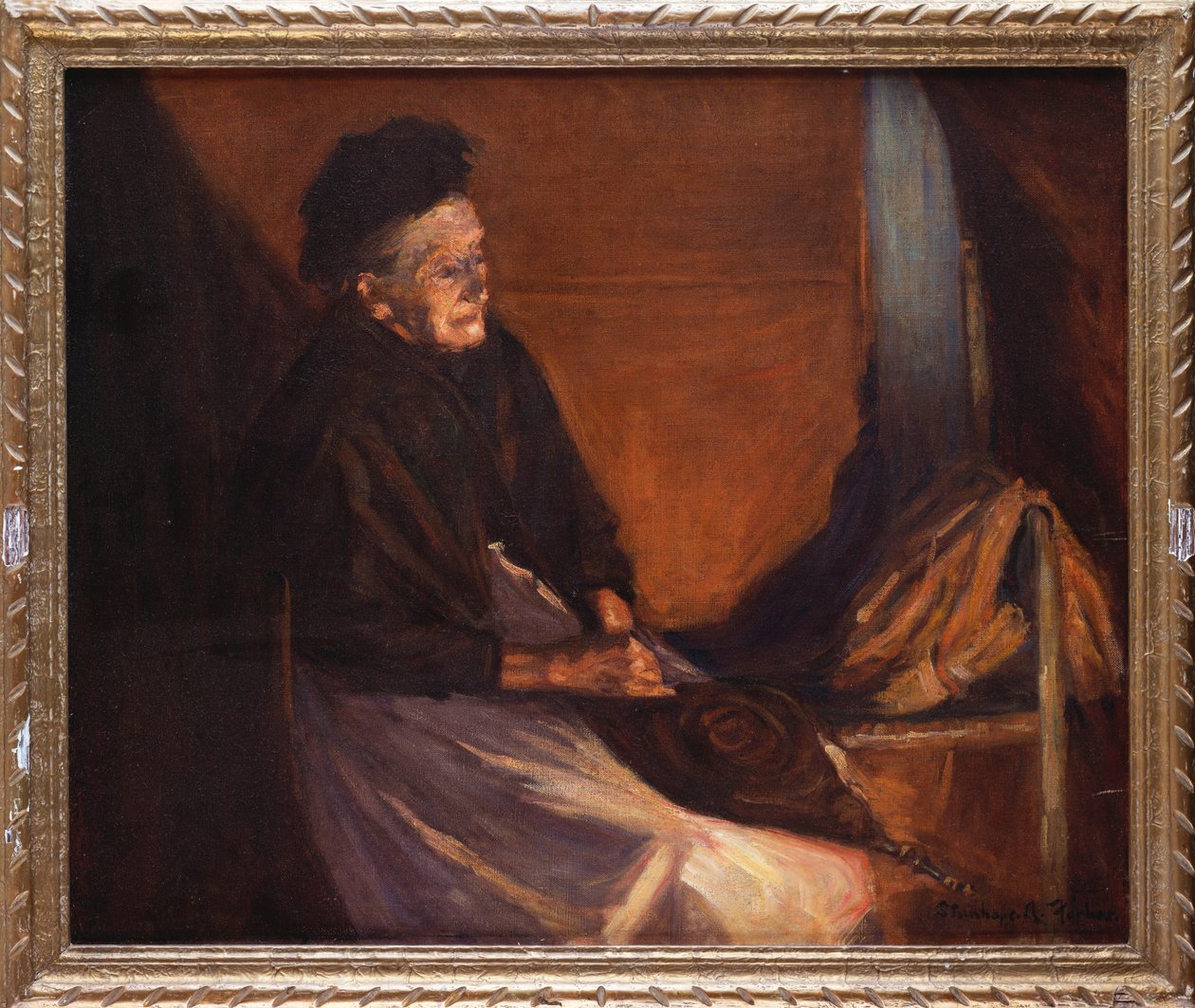 Stará žena s měchy u ohně (olej na plátně) od Stanhope Alexander Forbes