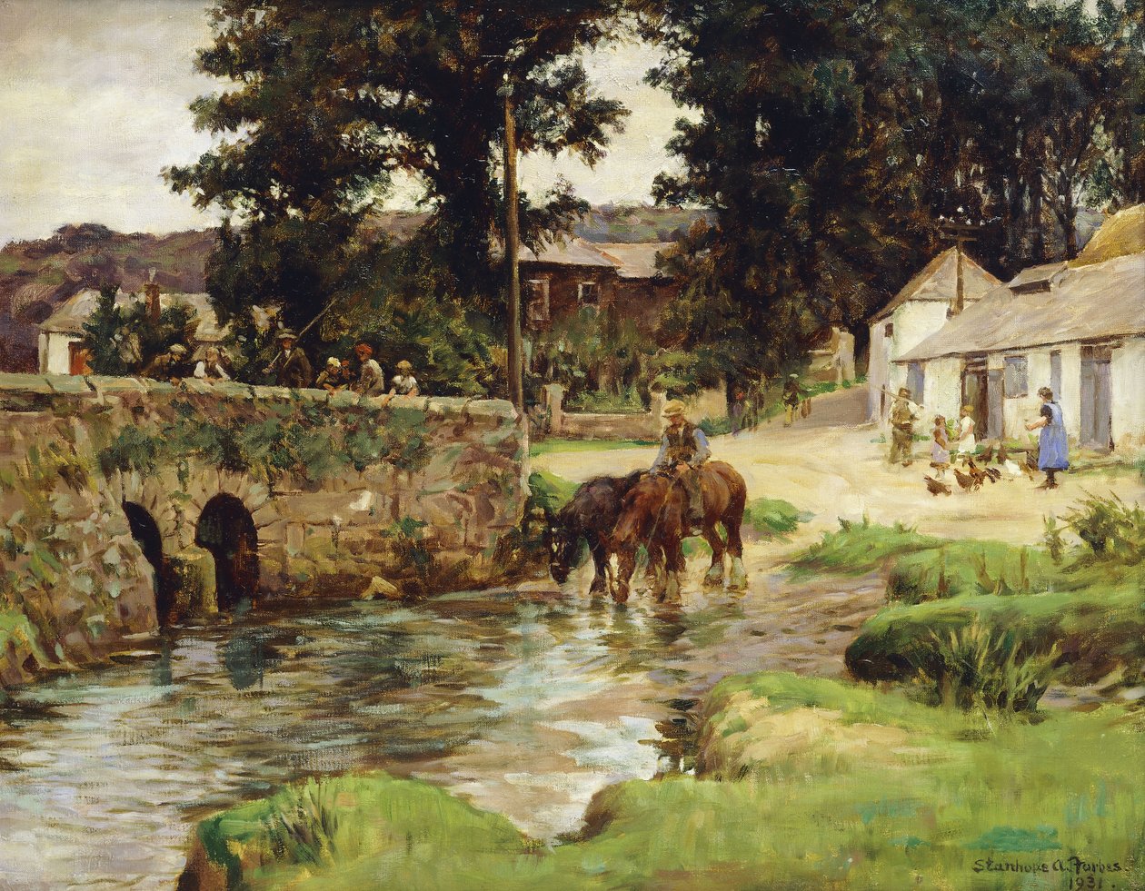 Napájení koní ve vesnickém potoku od Stanhope Alexander Forbes