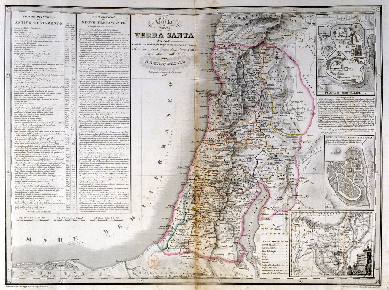 Mapa Palestiny také ukazuje hranice každého kmene. A. Stucchi od Stanislao Stucchi