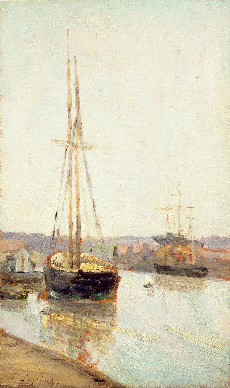 Lodě na kanále (olej na dřevě) od Stanislas Victor Edouard Lepine
