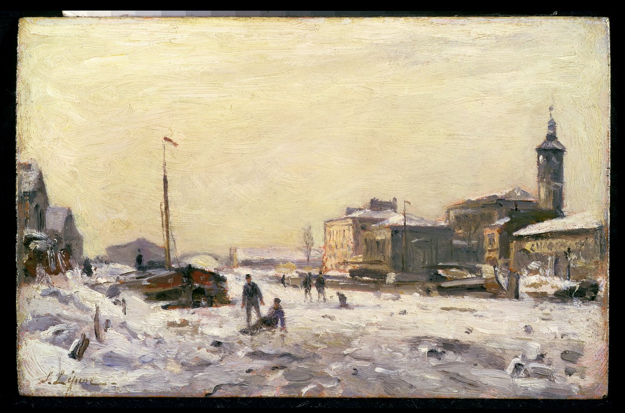 Zmrzlý kanál v La Villette od Stanislas Victor Edouard Lepine