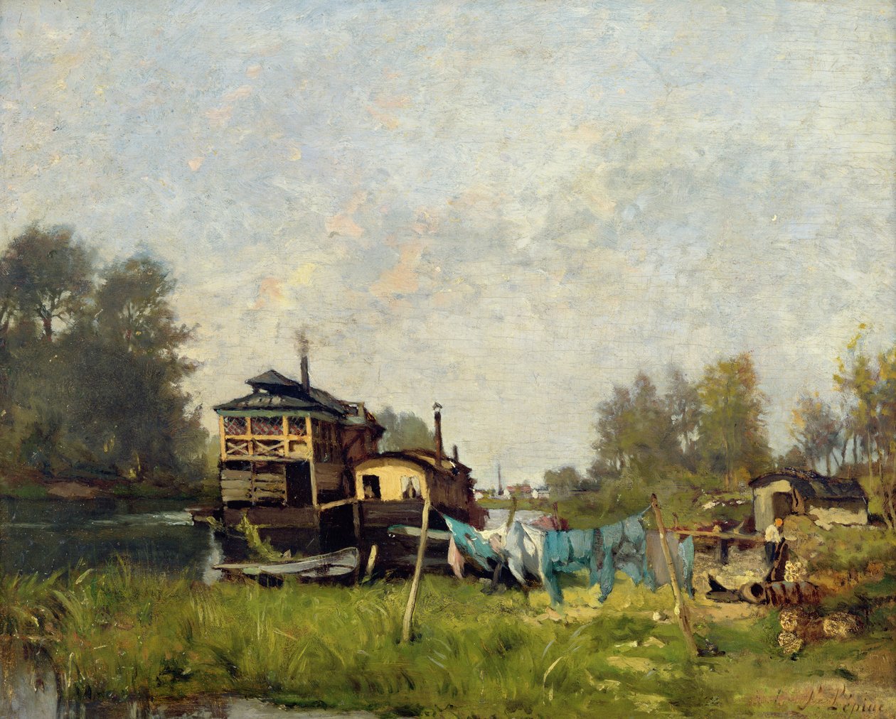 Loď prádelny na Seině od Stanislas Victor Edouard Lepine