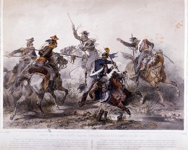 Hrdinský incident během piemontské kampaně italské války za nezávislost v roce 1848 (barevné lito) od Stanislas Grimaldi del Poggetto