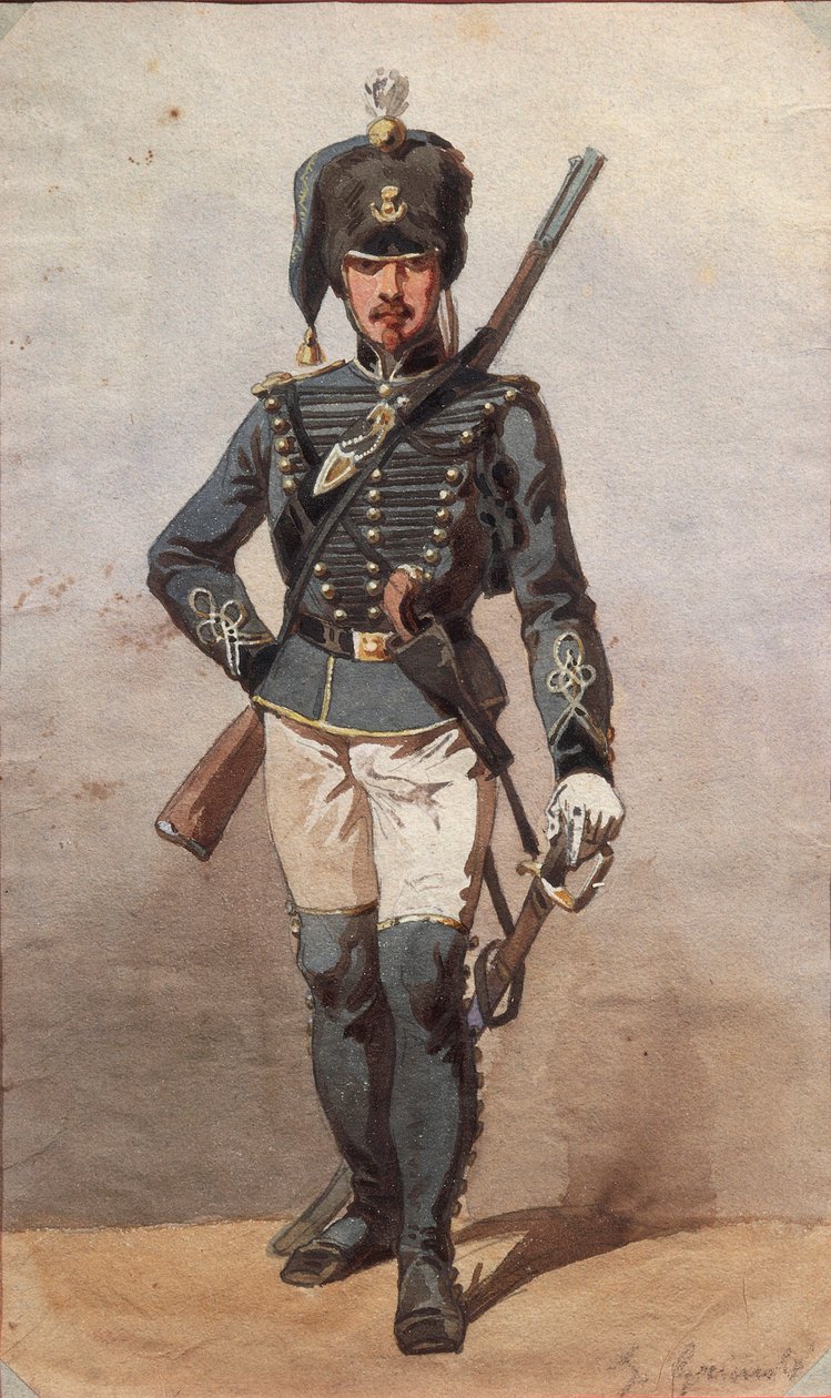 Studie uniforem, kresba Stanislao Grimaldi del Poggetto od Stanislas Grimaldi del Poggetto