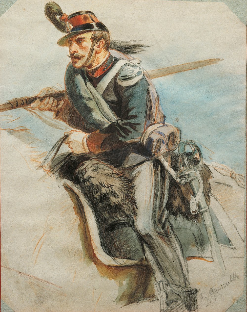 Studie uniforem, kresba Stanislao Grimaldi del Poggetto od Stanislas Grimaldi del Poggetto