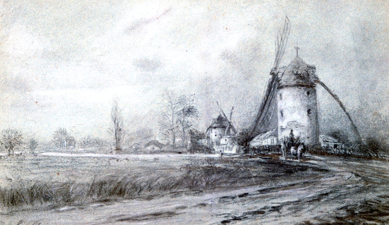 Krajina s větrným mlýnem, c1855-1892 od Stanislas Lepine