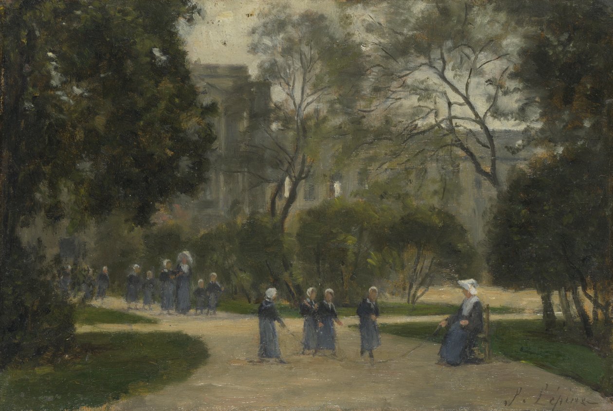 Jeptišky a školačky v Tuileries Gardens, Paříž, 1870-1880 od Stanislas Lepine