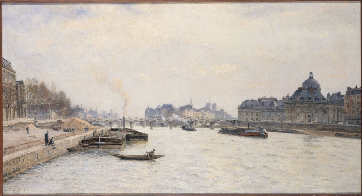 Pont des Arts, pohled z Pont Royal, asi 1884 (olej) od Stanislas Victor Edouard Lepine