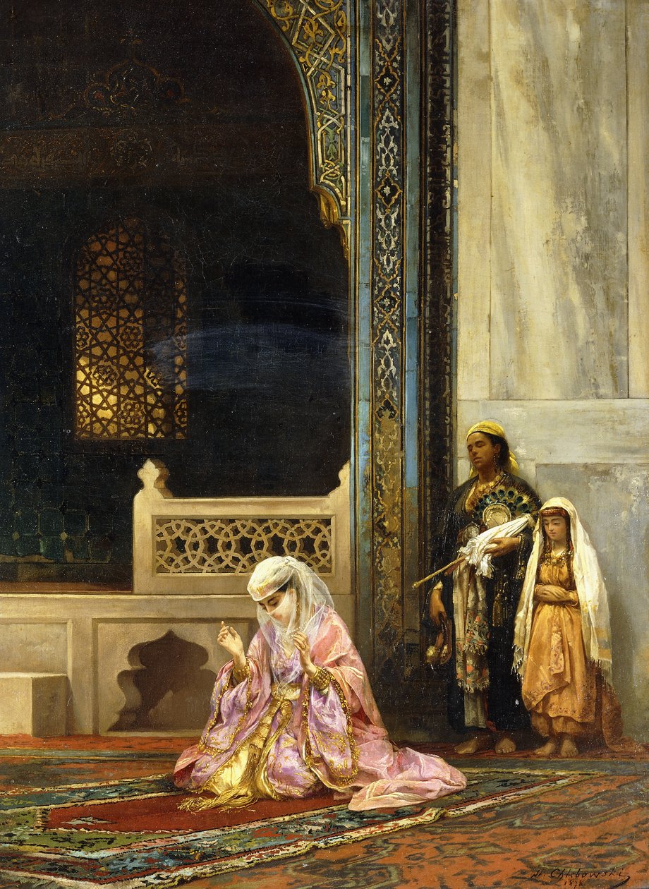 Turecká dáma se modlí v Zelené mešitě, Bursa, 1878 od Stanislaus von Chlebowski