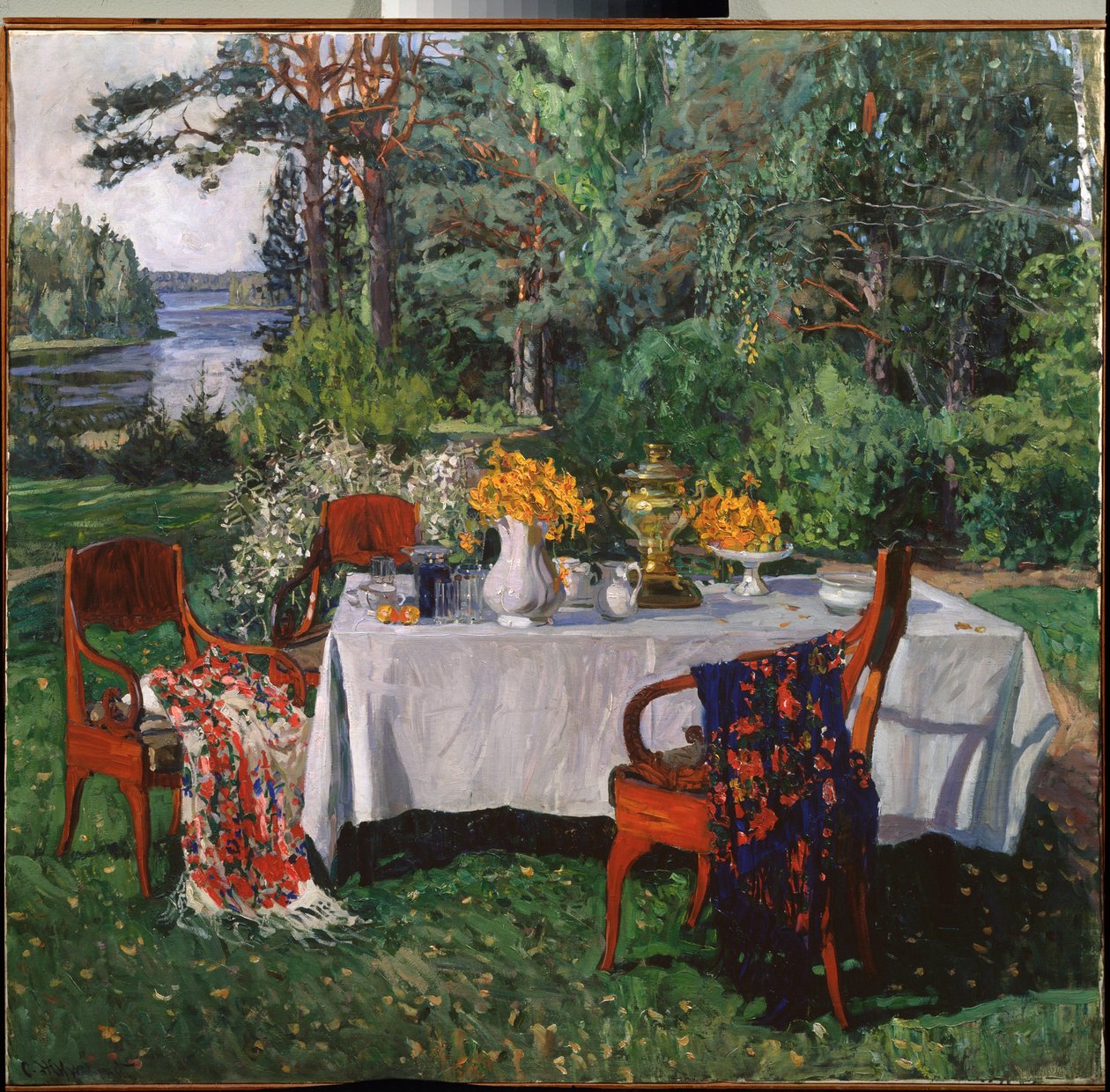 Před terasou. Obraz Stanislava Yulianoviče Žukovského (1873-1944), olej na plátně od Stanislav Joulianovitch Joukovski