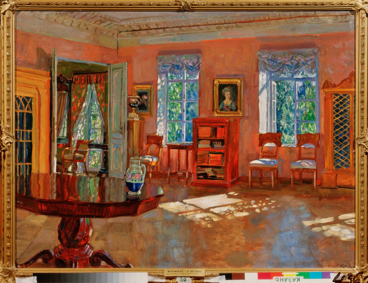 Interiér knihovny v zámku. Malba Stanislava Yulianoviče Joukovského (Žukovského) (1873-1944), olej na plátně, kolem 1910. Ruské umění, 20. století, moderna. Státní muzeum umění republiky Tatarstán, Kazaň (Rusko). od Stanislav Joulianovitch Joukovski