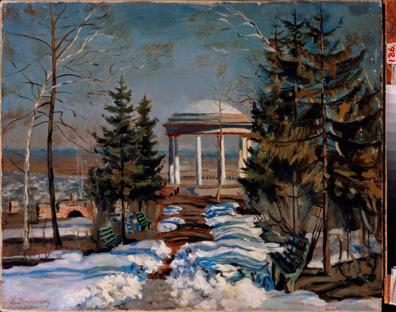 Krajina s kioskem. Obraz Stanislava Yulianoviče Žukovského (1873-1944), olej na plátně od Stanislav Joulianovitch Joukovski