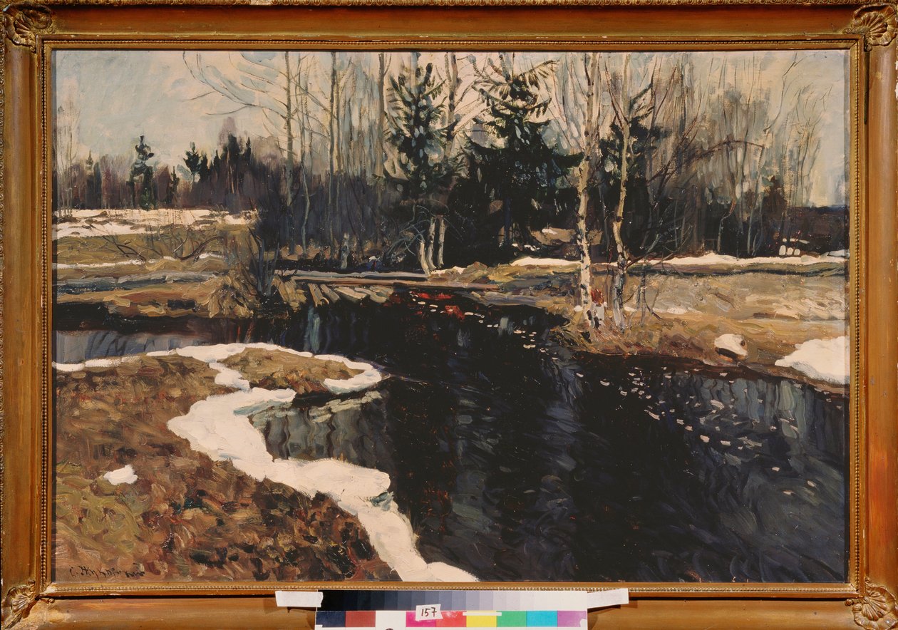 Jarní potok. Obraz Stanislava Yulianoviče Joukovského (Žukovského) (1873-1944), olej na cínu od Stanislav Joulianovitch Joukovski