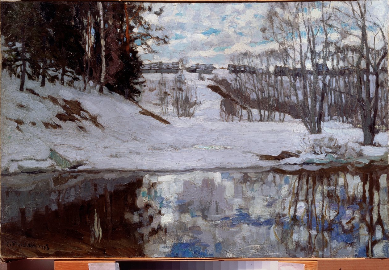 Řeka osvobozená od ledu. Obraz Stanislava Yulianoviče Žukovského (1873-1944), olej na plátně od Stanislav Joulianovitch Joukovski