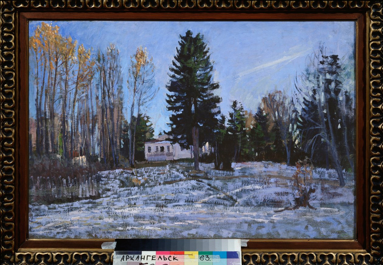 Starý venkovský statek. Obraz Stanislava Yulianoviče Žukovského (1873-1944), olej na plátně od Stanislav Joulianovitch Joukovski