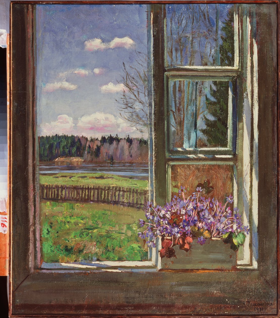 Fialky před oknem. Obraz Stanislava Yulianoviče Žukovského (Žukovskij) (1873-1944), olej na plátně 1931. Ruské umění, 20. století, moderní umění. Státní muzeum umění, Dněpropetrovsk (Ukrajina). od Stanislav Joulianovitch Joukovski