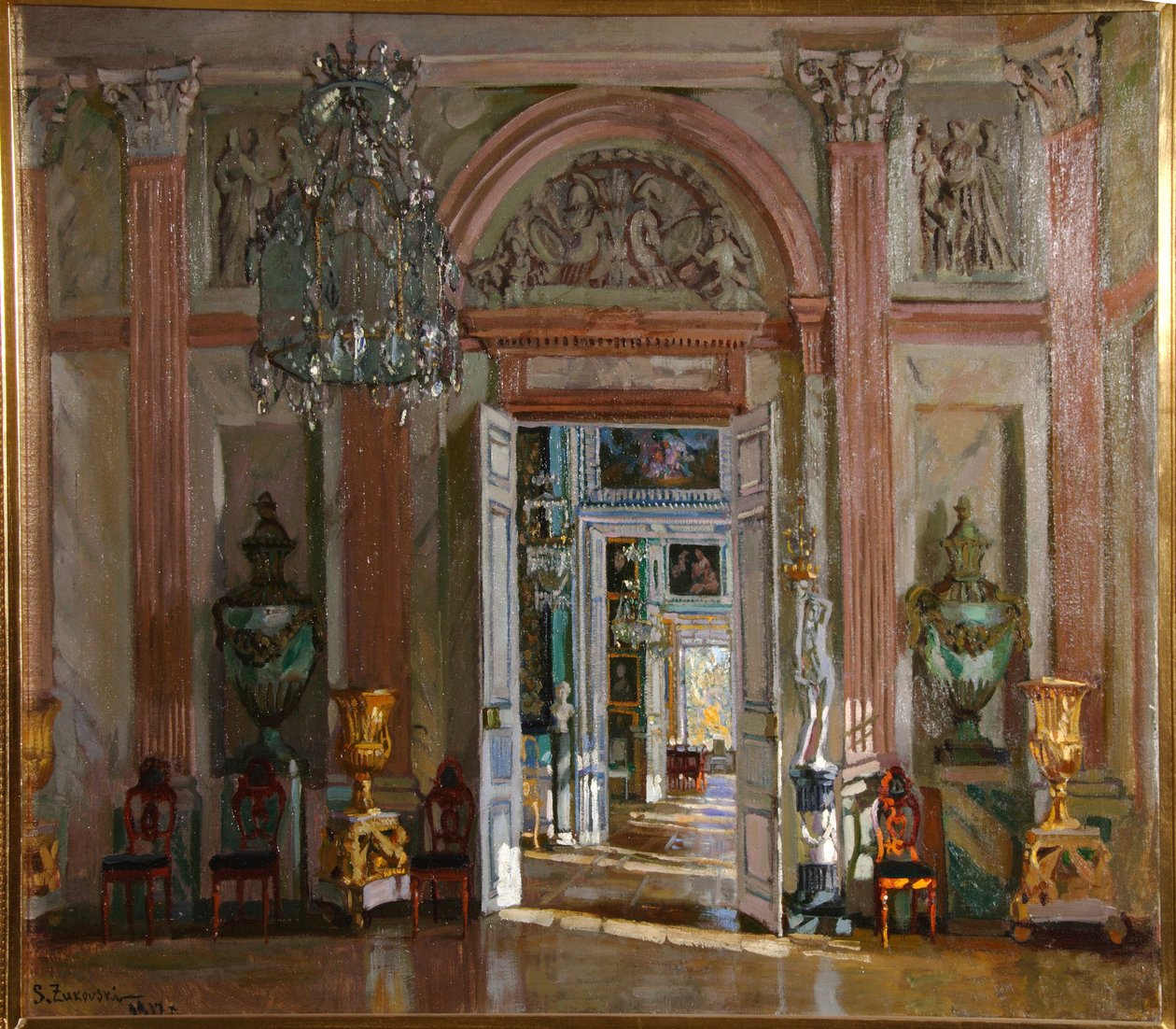 Velký vestibul v paláci Kuskovo, 1917 od Stanislav Julianovic Zukovskij