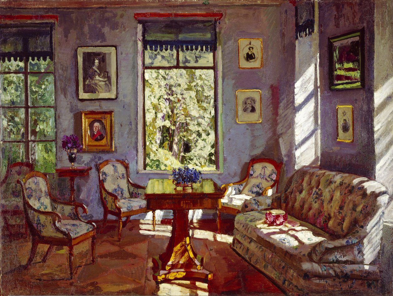 Obývací pokoj v Manor House Rozhdestveno, 1916 od Stanislav Julianovic Zukovskij