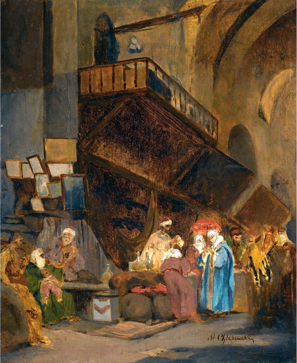 Bazar v Konstantinopoli - Peinture de Stanislaw Chlebowski (1835-1884), orientalismus - Bazar v Konstantinopoli - Olej na dřevě od Stanislava Chlebovského (1835-1884) - 26x21 cm - Soukromá sbírka od Stanislaw Chlebowsky