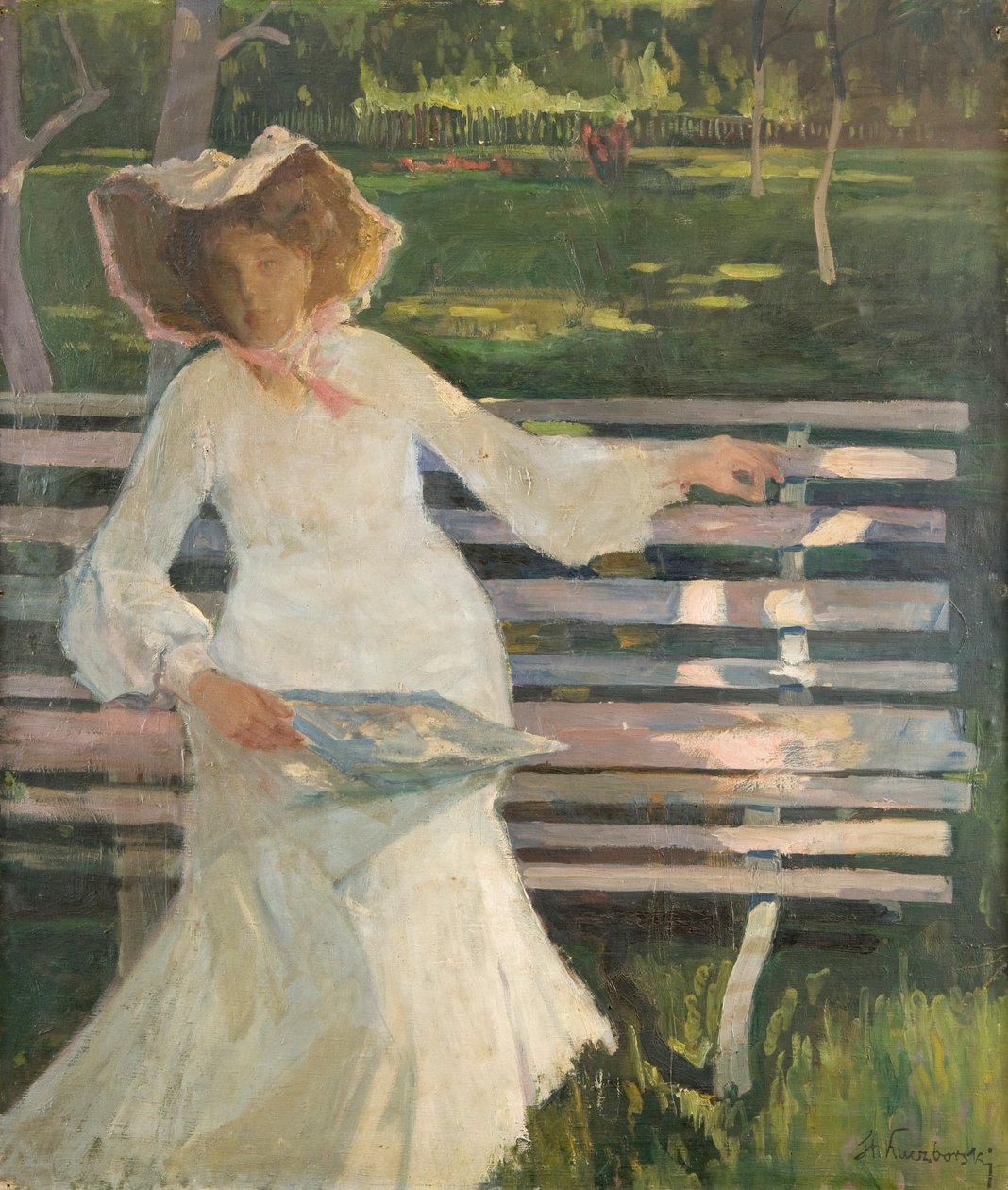 Na lavičce, kolem roku 1905 (olej na plátně) od Stanislaw Kuczborski