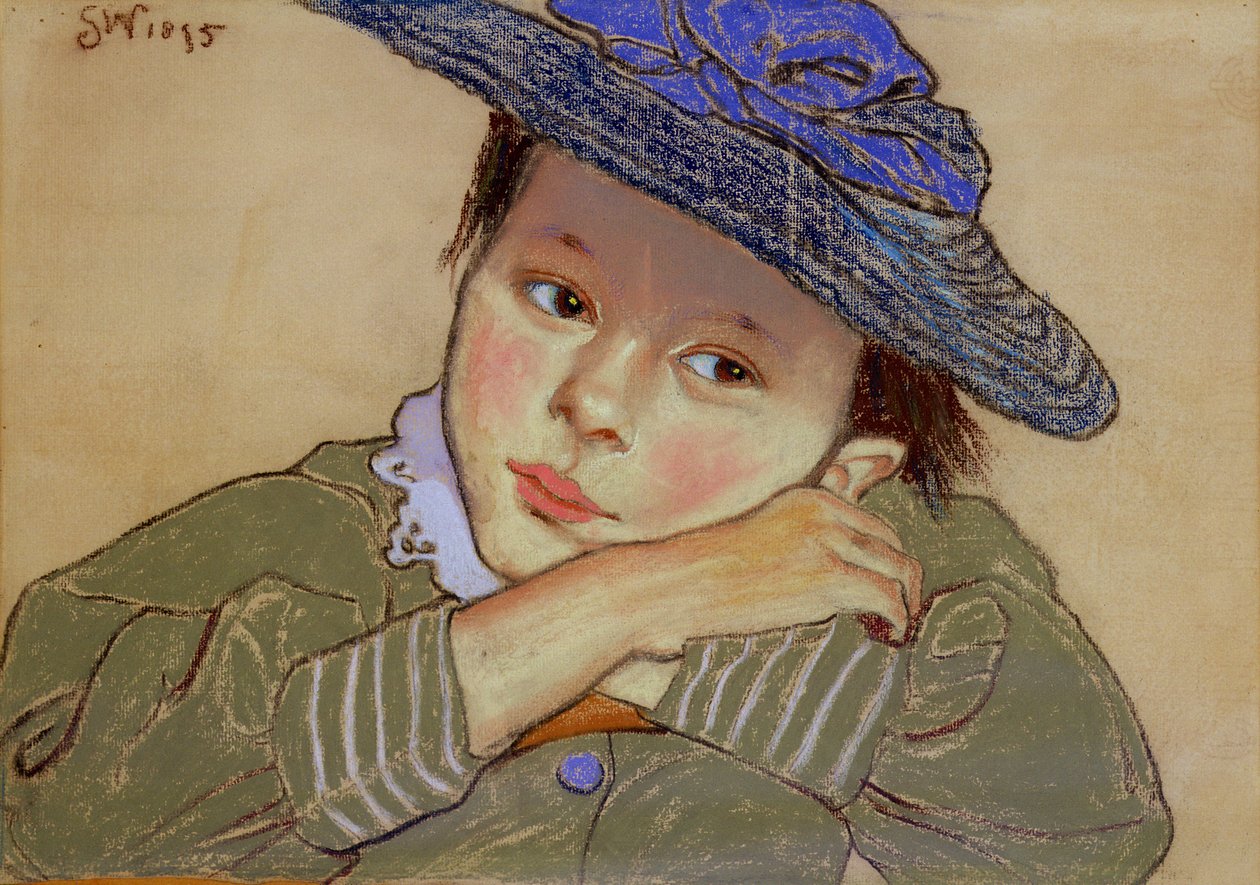 Dívka v modrém klobouku, 1895 (pastel na papíře) od Stanislaw Wyspianski