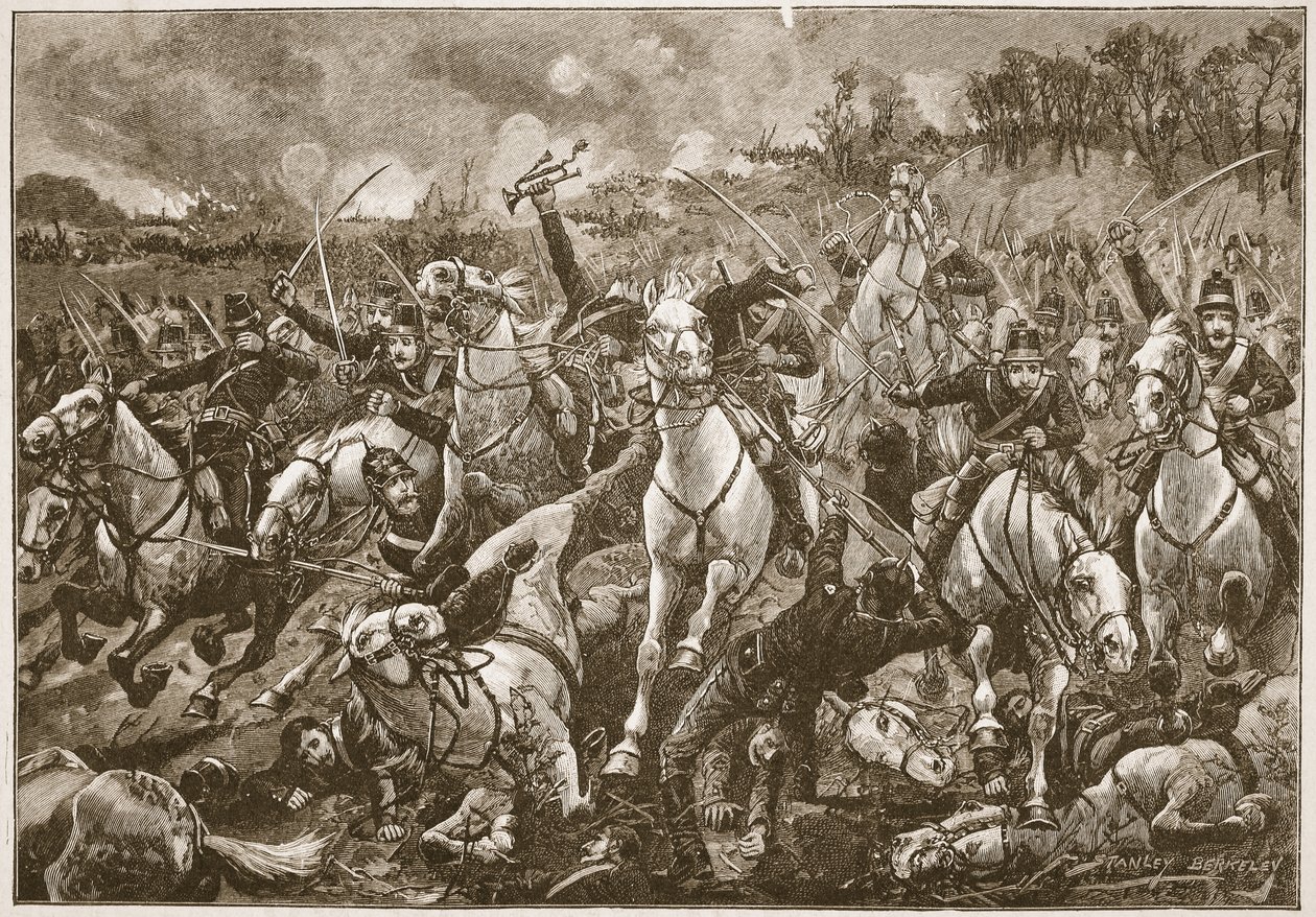 Eskadry s hřměním dolů ze svahu prorazily linii Skirmishers, ilustrace z 