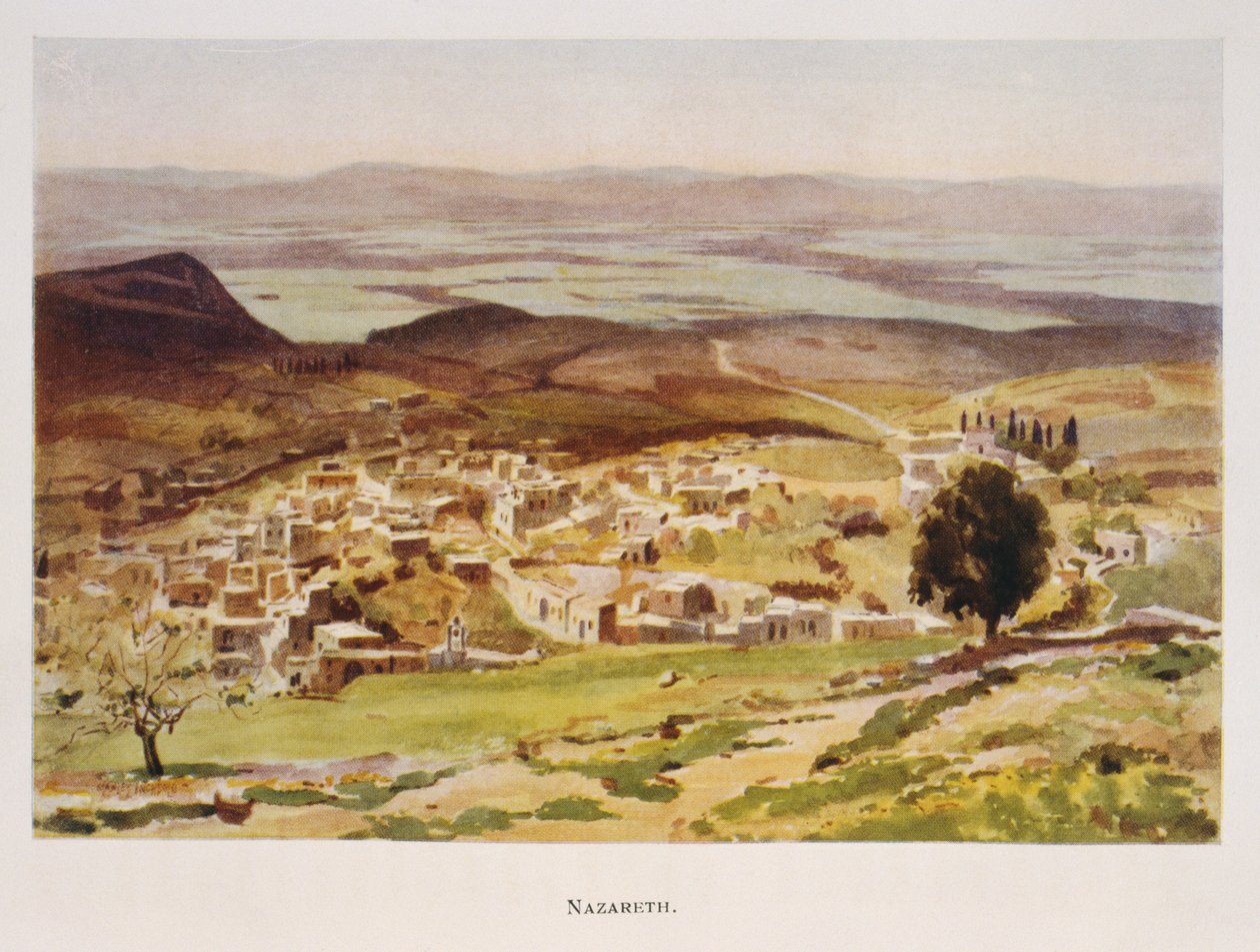 Akvarel od Stanley Inchbold, zobrazující Nazaret v Palestině 1906 od Stanley Inchbold