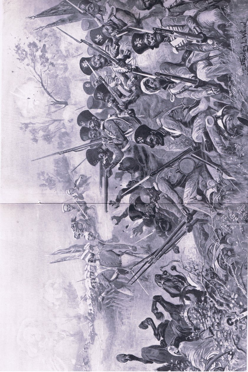 Chilianwala, 13. ledna 1849: Goddys Brigade se statečně postavila, když byla obklíčena Sikhy, ilustrace z britských bitev na zemi a na moři, 1915 od Stanley L. Wood