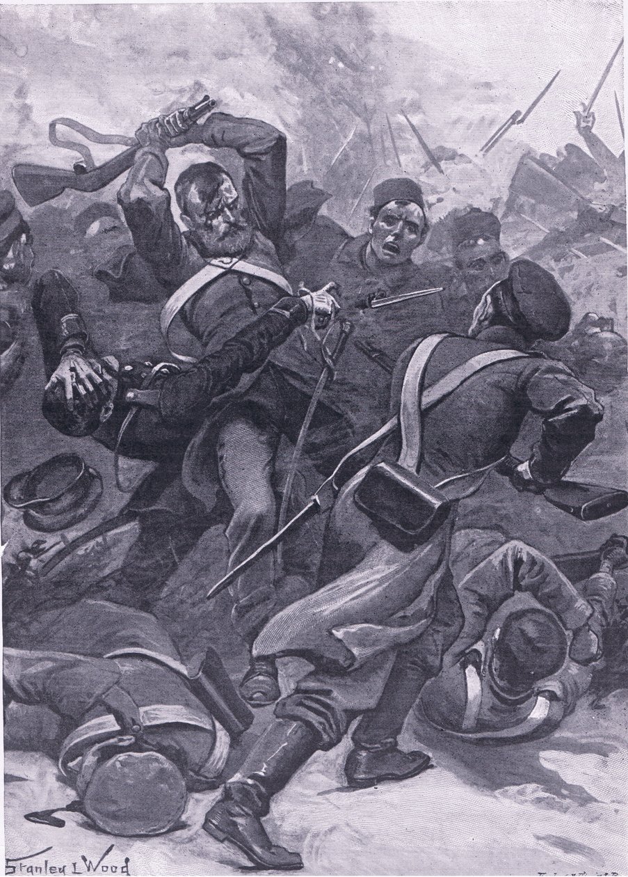 Inkerman: 55. (2. pohraniční) pluk útočící na Rusy, ilustrace z britských bitev na souši a na moři, 1915 od Stanley L. Wood