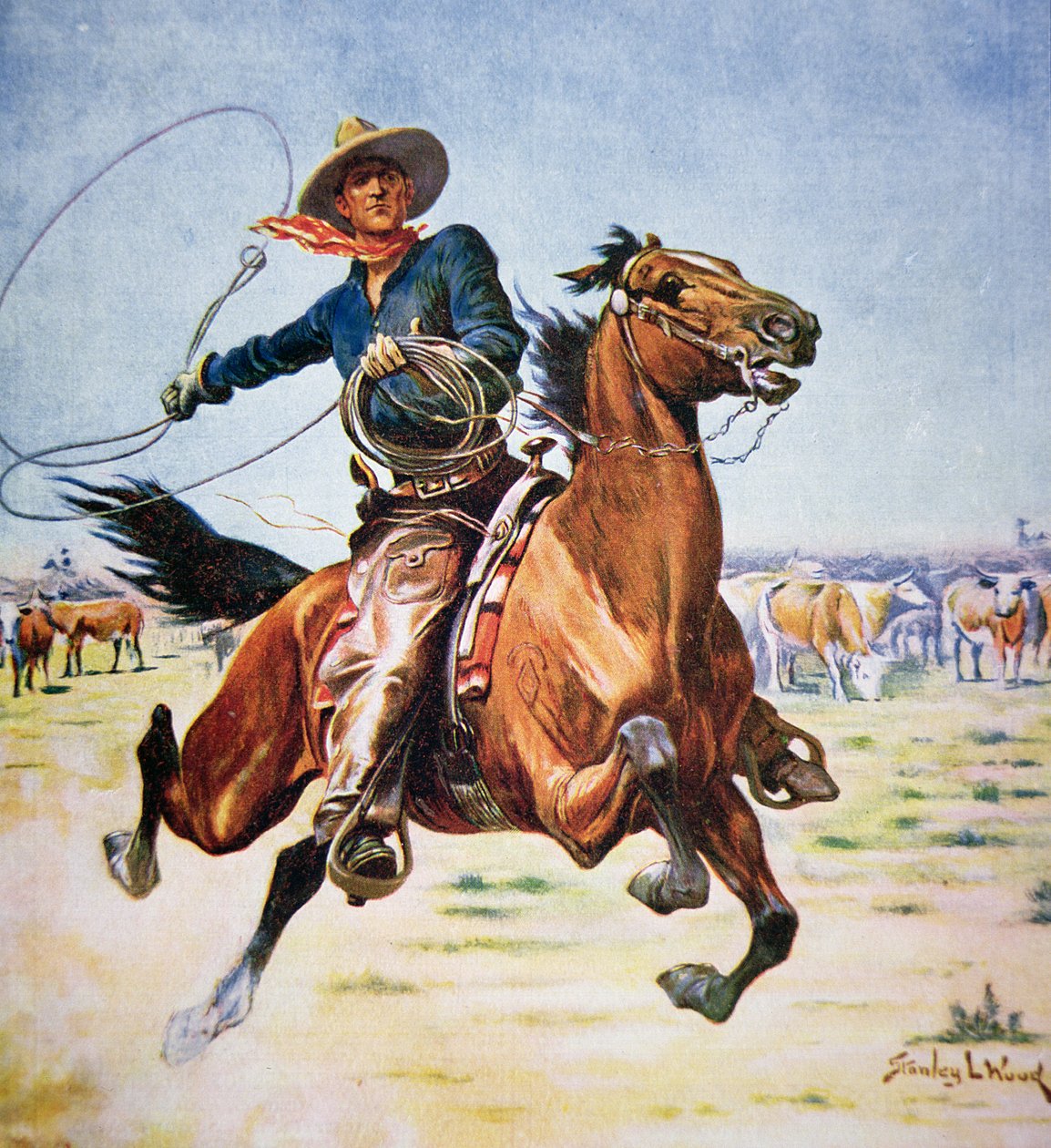 Texas Cowboy (barevné lito) od Stanley L. Wood