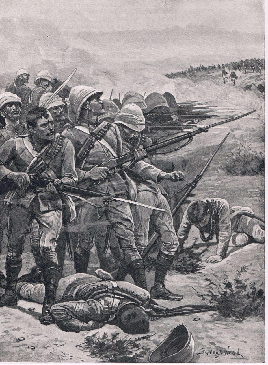 Náměstí v ABU-Kru, 19. ledna 1885, ilustrace z britských bitev na zemi a na moři, 1915 od Stanley L. Wood