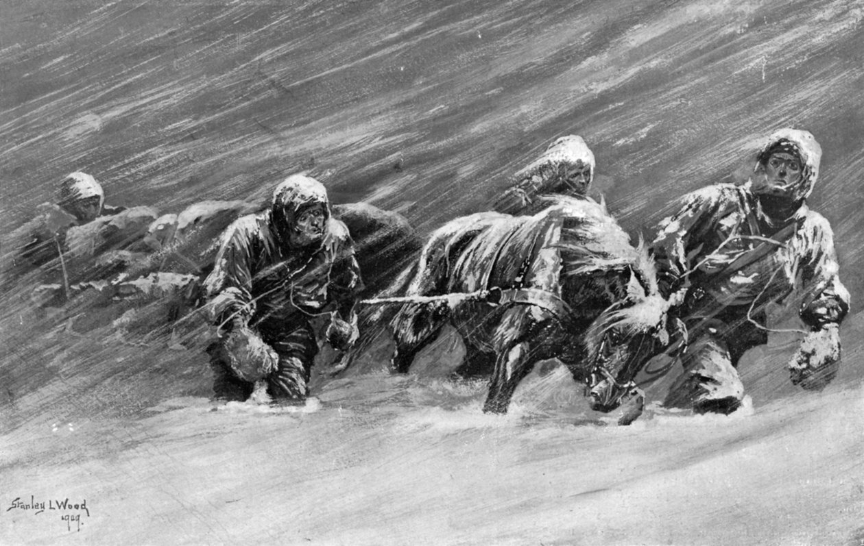 Trek během sněhové bouře, 1909 od Stanley L Wood