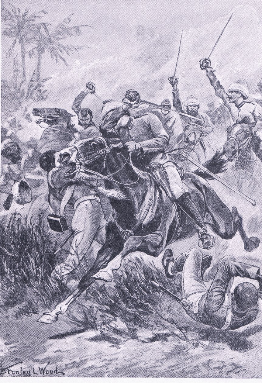 Dobrovolná jízda mimo Lucknow, 30. června 1857, ilustrace z britských bitev na souši a na moři, 1915 od Stanley L. Wood
