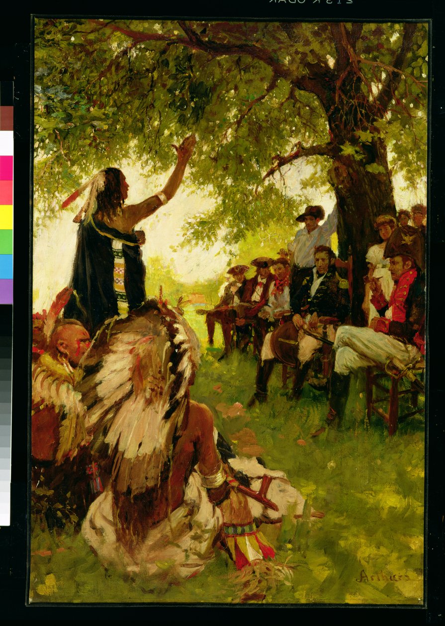 Tecumseh se setkává s generálem Harrisonem (olej na plátně) od Stanley Massey Arthurs