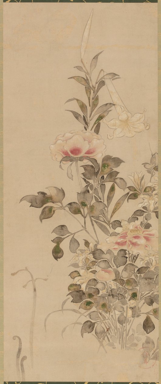 Pivoňky a lilie, období Momoyama nebo Edo, 1568-1615. od Sôtatsu