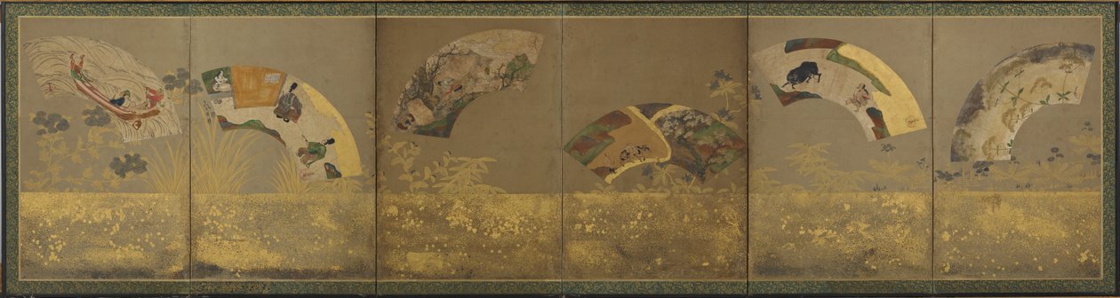 Šest papírů fanoušků: různé předměty, období Momoyama nebo Edo, 1590-1640. od Sôtatsu