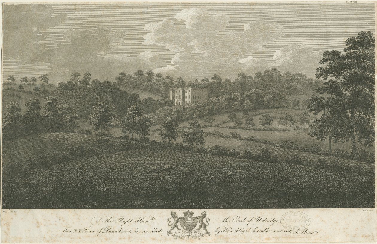 Beaudesert Hall and Park: ocelorytina, nd [1762-1802] (tisk) od Stebbing Shaw
