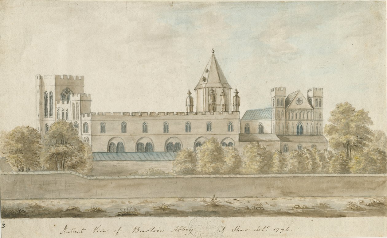 Burton-upon-Trent Abbey: malba vodovými barvami, 1794 od Stebbing Shaw