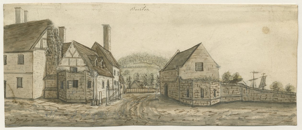 Burton-upon-Trent Abbey: malba akvarelem a [c 1795] od Stebbing Shaw