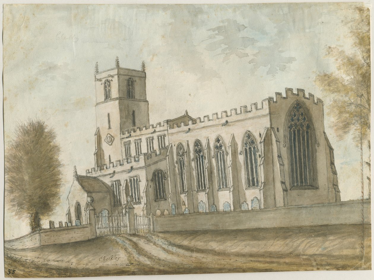 Checkley Church: malba vodovými barvami, nd [1762-1802] (malba) od Stebbing Shaw