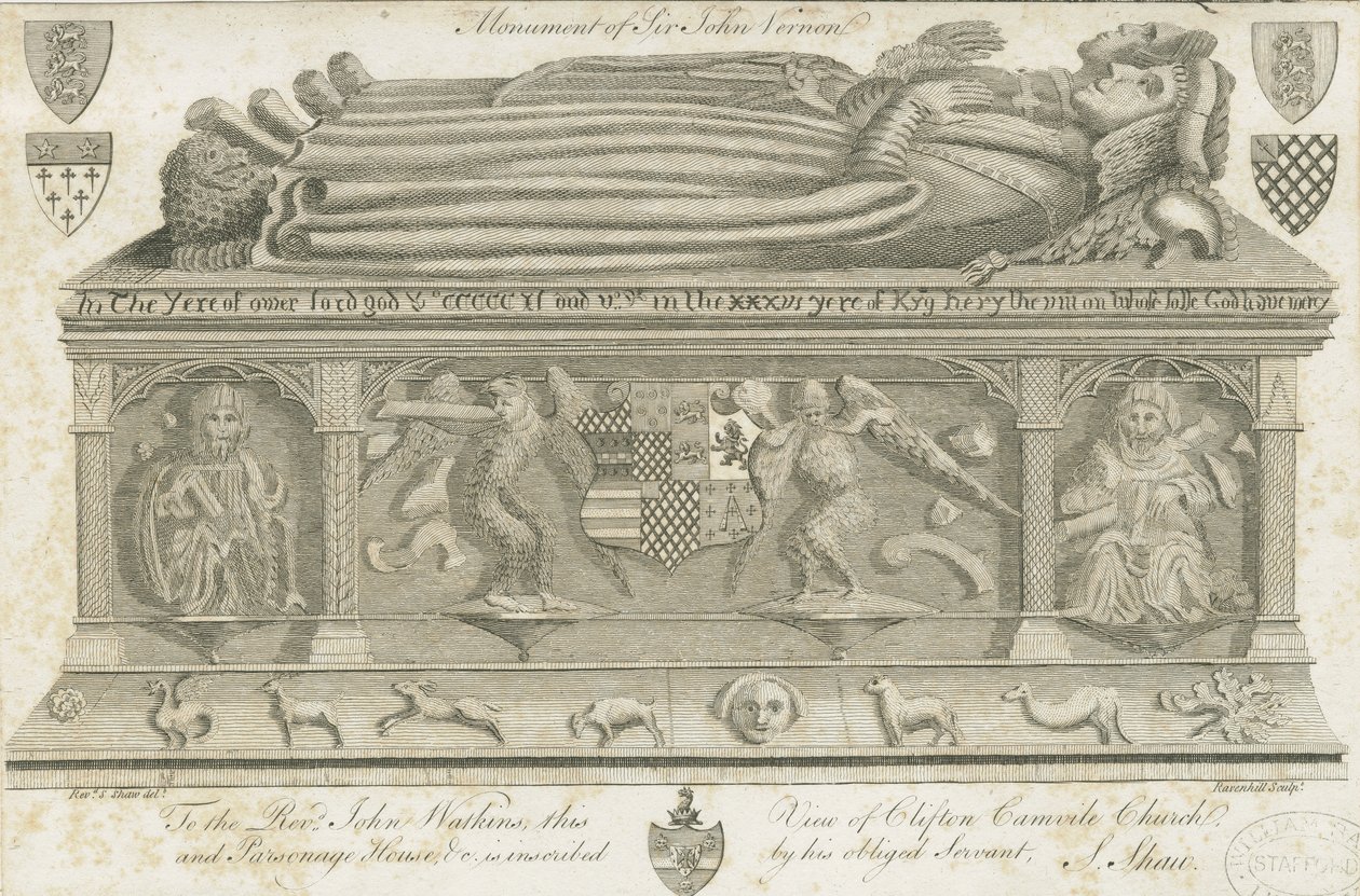 Clifton Campville Church - Vernon Monument: rytina, nd [1762-1802] od Stebbing Shaw