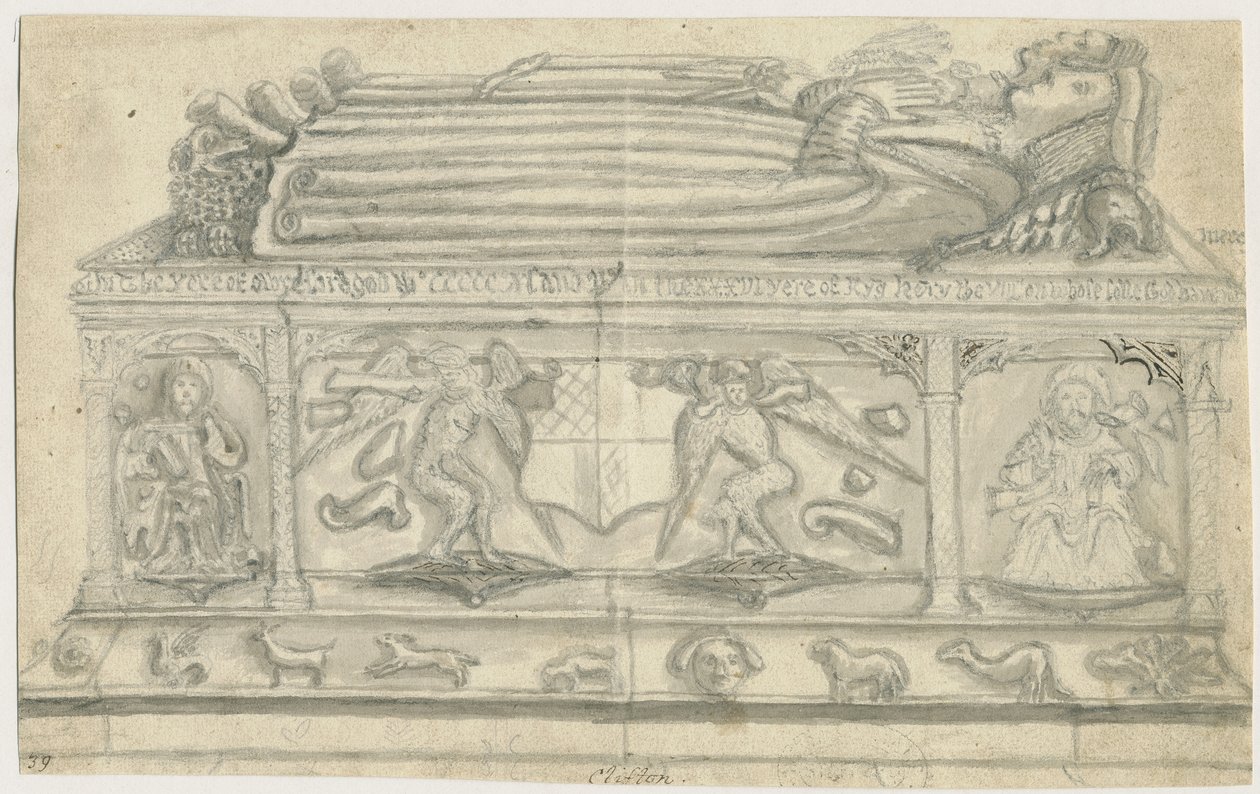 Clifton Campville Church – Vernon Monument: kresba tužkou, nd [1762-1802] od Stebbing Shaw