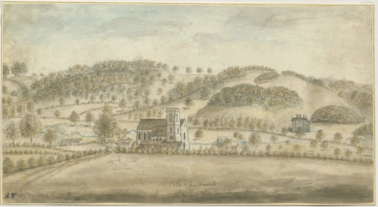 Colwich Church a Oakedge House: malba vodovými barvami, nd [1762-1802] (malba) od Stebbing Shaw
