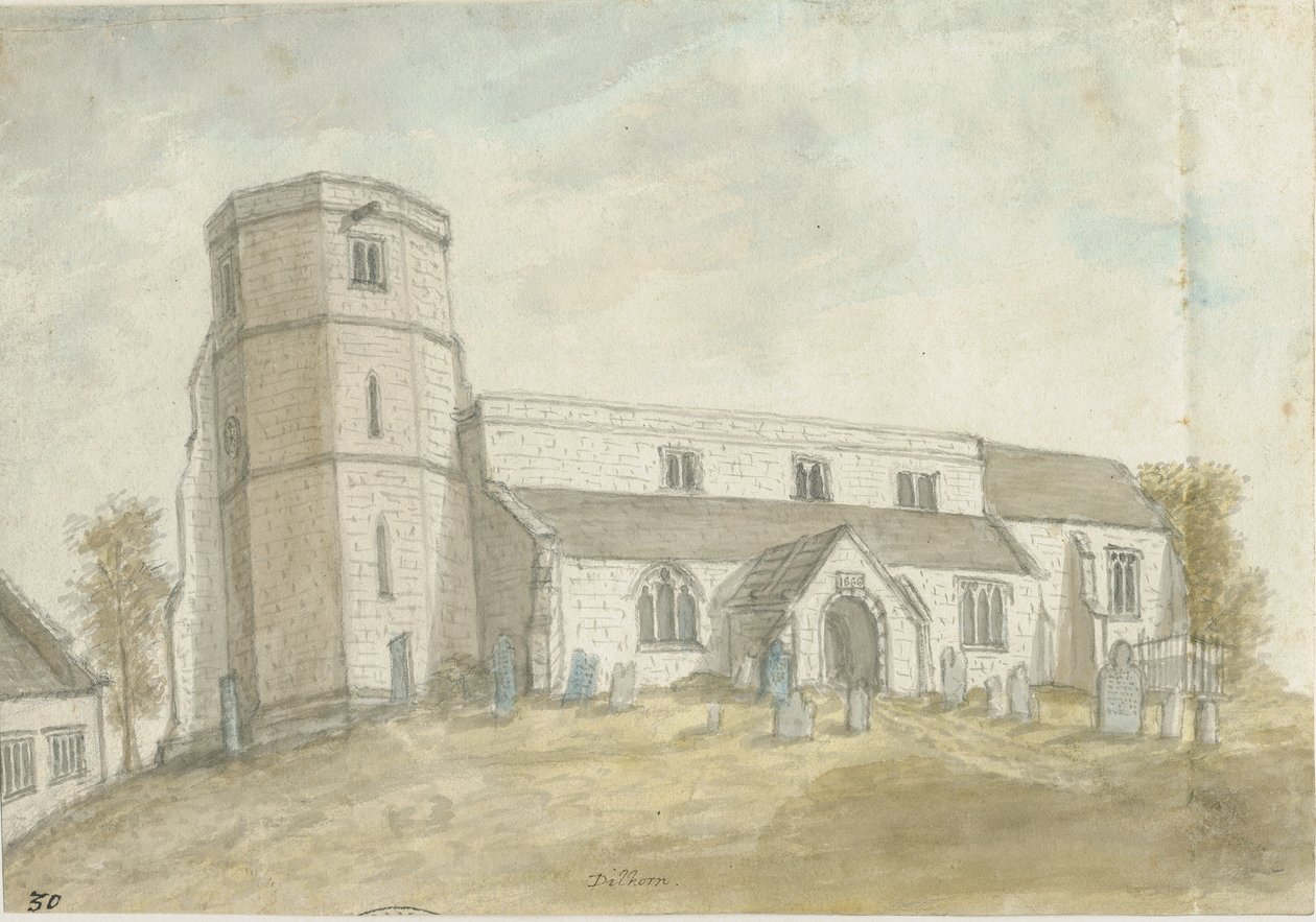 Dilhorne Church: malba vodovými barvami, nd [1762-1802] (malba) od Stebbing Shaw