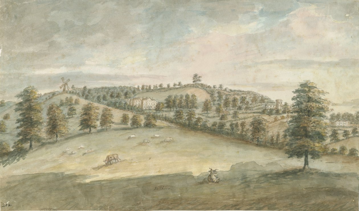 Dilhorne Hall: malba vodovými barvami, nd [1762-1802] (malba) od Stebbing Shaw